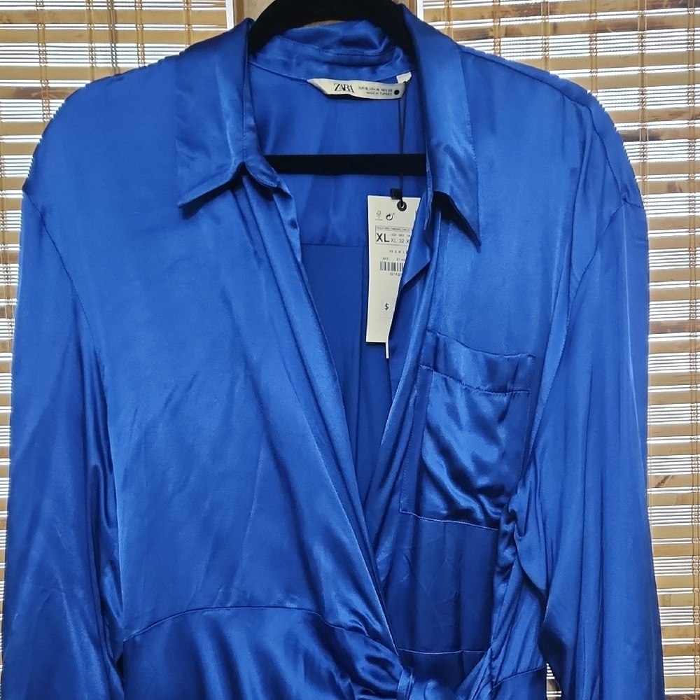 Zara Blue Silky Wrap Dress